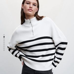 Mango Striped Sweater with zipper. Size XL.